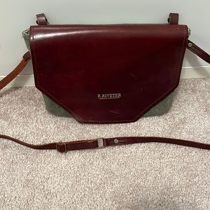 R.Riveter Green Canvas and Brown Leather Purse